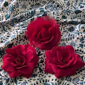 Red Floral Hair Clips